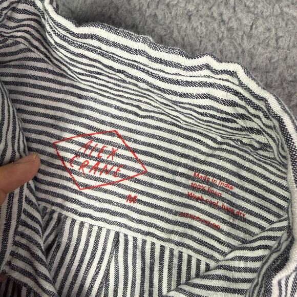 Alex Crane Shirt Mens M Gray White Striped Linen Button Down Short Sleeve Pocket - Picture 3 of 7